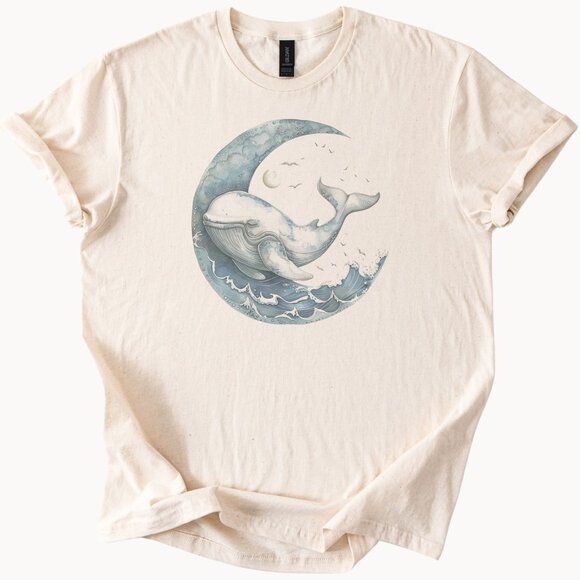 Gildan Tops - Moon Whale Shirt Celestial Ocean Tee Graphic Nautical Top